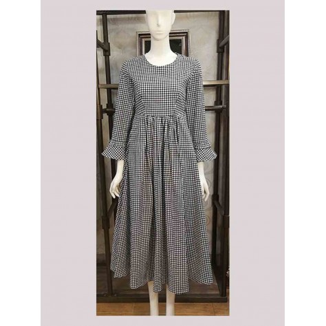 L560 Custom Made to order Polyester High Waist A-Line Plaid Big Swing Dress New Regular Size XS S M L XL & Plus size 1x-10x (SZ16-52)