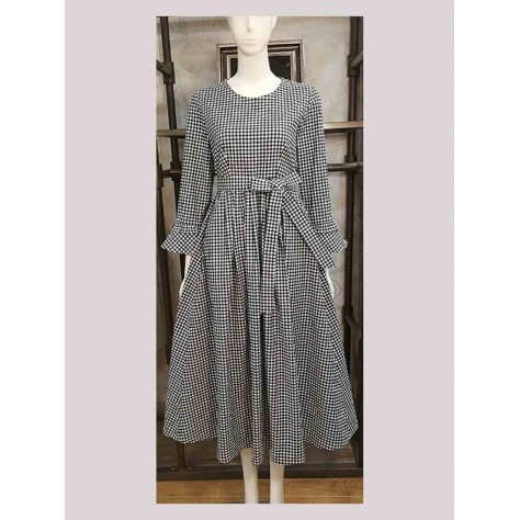 L560 Custom Made to order Polyester High Waist A-Line Plaid Big Swing Dress New Regular Size XS S M L XL & Plus size 1x-10x (SZ16-52)