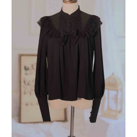 L57  Chiffon Lolita Vintage Court Bowknot Blouse Regular Size XS S M L XL & Plus size 1x-10x (SZ16-52)