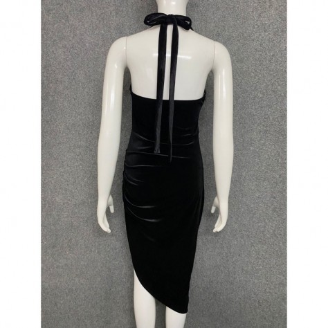 L572 Custom Made to order Velvet Asymmetric Halter Backless Velvet Dress New Regular Size XS S M L XL & Plus size 1x-10x (SZ16-52)