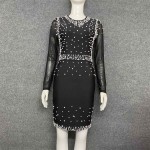 L574 Custom Made to order Cotton Blend Jersey Long Sleeve Sexy Backless Beaded Party Dress Regular Size XS S M L XL & Plus size 1x-10x (SZ16-52)