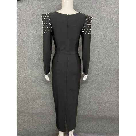 L585 Custom Made to order Cotton Blend Jersey Square Neck Beaded Stretch Pencil Dress New Regular Size XS S M L XL & Plus size 1x-10x (SZ16-52)