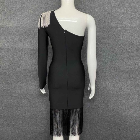 L587 Custom Made to order Cotton Blend Jersey One Shoulder Tasseled Trim Bodycon Dress Regular Size XS S M L XL & Plus size 1x-10x (SZ16-52)