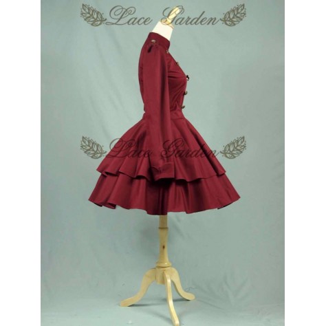 L59 Spandex Cotton Poplin Lolita Casual Military Uniform Tiered Dress Regular Size XS S M L XL & Plus size 1x-10x (SZ16-52)