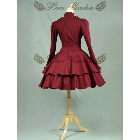 L59 Spandex Cotton Poplin Lolita Casual Military Uniform Tiered Dress Regular Size XS S M L XL & Plus size 1x-10x (SZ16-52)