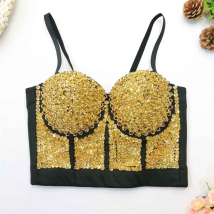 L590 Custom Made To Order Polyester Women's Sexy Sequin Vest Crop Tops Club Wear Regular Size XS S M L XL & Plus size 1x-10x (SZ16-52)