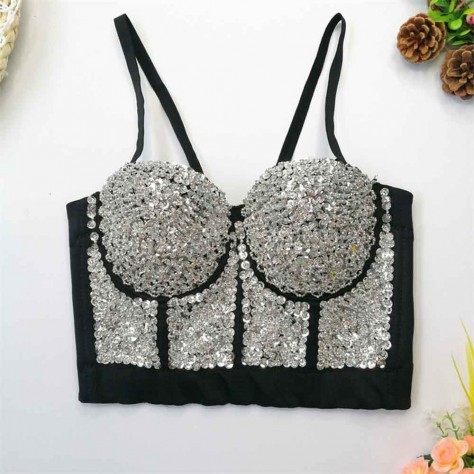 L590 Custom Made To Order Polyester Women's Sexy Sequin Vest Crop Tops Club Wear Regular Size XS S M L XL & Plus size 1x-10x (SZ16-52)