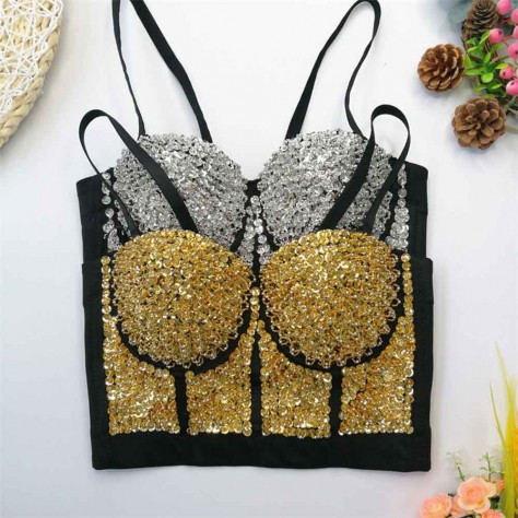 L590 Custom Made To Order Polyester Women's Sexy Sequin Vest Crop Tops Club Wear Regular Size XS S M L XL & Plus size 1x-10x (SZ16-52)