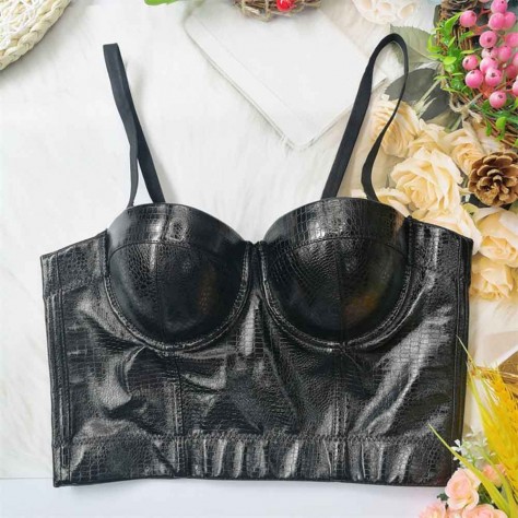 L592 Custom Made To Order Polyester Sexy Women's Faux Leather Crop Top Shirt Size XS S M L XL & Plus size 1x-10x (SZ16-52)