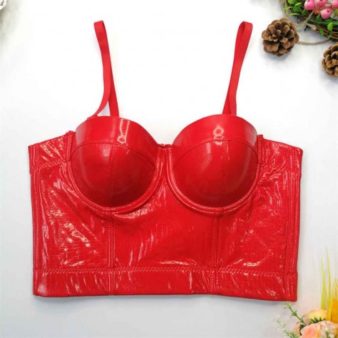 L592 Custom Made To Order Polyester Sexy Women's Faux Leather Crop Top Shirt Size XS S M L XL & Plus size 1x-10x (SZ16-52)