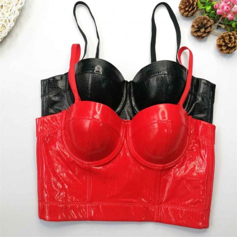 L592 Custom Made To Order Polyester Sexy Women's Faux Leather Crop Top Shirt Size XS S M L XL & Plus size 1x-10x (SZ16-52)