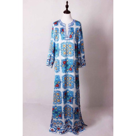 L597 Custom Made to order Polyester Crew Neck Long Sleeve printed Shift Dress Regular Size XS S M L XL & Plus size 1x-10x (SZ16-52)