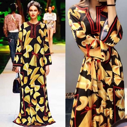 L598 Custom Made to order Polyester Long Sleeve Graphic Print Side Slit Dress Regular Size XS S M L XL & Plus size 1x-10x (SZ16-52)