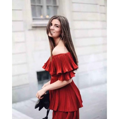 L599 Custom Made to order Chiffon Off the Shoulder Layered Pleated Dress New Regular Size XS S M L XL & Plus size 1x-10x (SZ16-52)