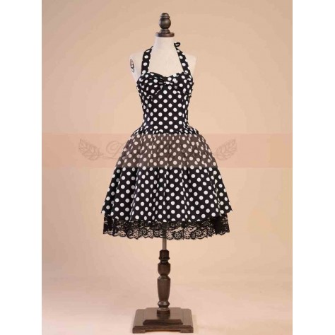 L60 Polyester&Lace Lolita Lolita Polka Dot  Halter Neck Gown Prom Dress Regular Size XS S M L XL & Plus size 1x-10x (SZ16-52)