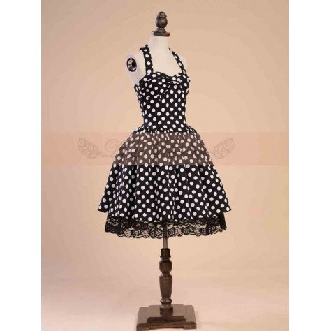 L60 Polyester&Lace Lolita Lolita Polka Dot  Halter Neck Gown Prom Dress Regular Size XS S M L XL & Plus size 1x-10x (SZ16-52)