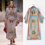 L601 Custom Made to order Polyester Bell Sleeve Graphic Print  Side Slit Dress Regular Size XS S M L XL & Plus size 1x-10x (SZ16-52)