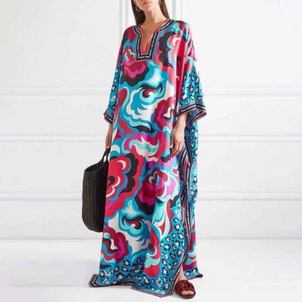 L603 Custom Made to order Satin Raglan Sleeve Oversized Print Dress Regular Size XS S M L XL & Plus size 1x-10x (SZ16-52)