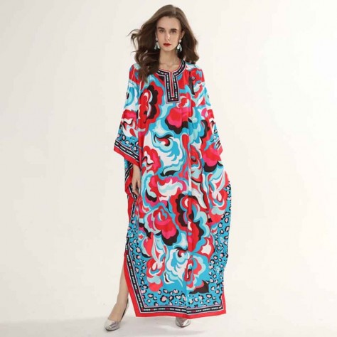 L603 Custom Made to order Satin Raglan Sleeve Oversized Print Dress Regular Size XS S M L XL & Plus size 1x-10x (SZ16-52)