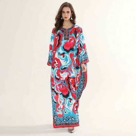 L603 Custom Made to order Satin Raglan Sleeve Oversized Print Dress Regular Size XS S M L XL & Plus size 1x-10x (SZ16-52)