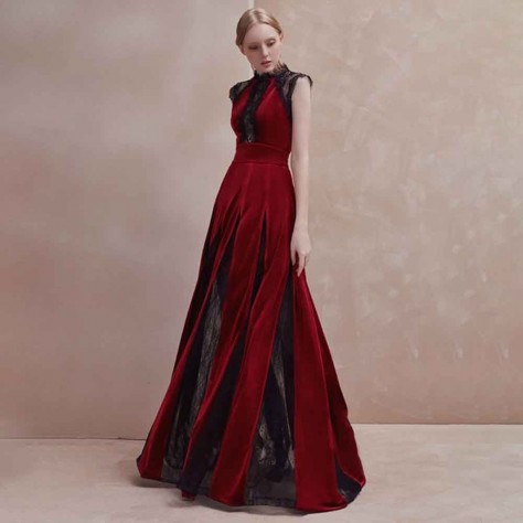 L605 Custom Made to order Velvet Women's Fashion Velvet Lace Trim Ball Gown Regular Size XS S M L XL & Plus size 1x-10x (SZ16-52)