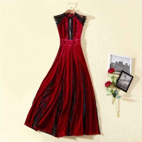 L605 Custom Made to order Velvet Women's Fashion Velvet Lace Trim Ball Gown Regular Size XS S M L XL & Plus size 1x-10x (SZ16-52)