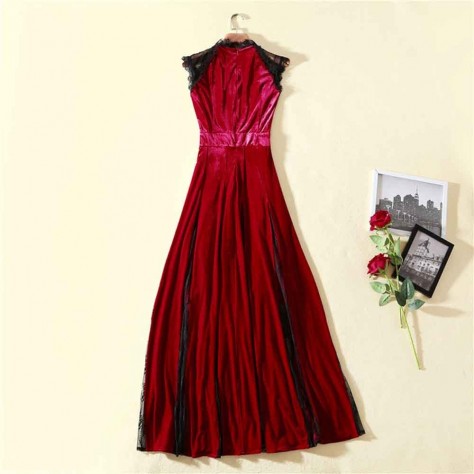 L605 Custom Made to order Velvet Women's Fashion Velvet Lace Trim Ball Gown Regular Size XS S M L XL & Plus size 1x-10x (SZ16-52)