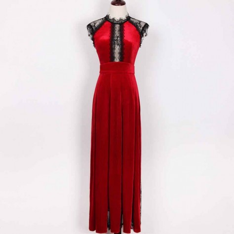 L605 Custom Made to order Velvet Women's Fashion Velvet Lace Trim Ball Gown Regular Size XS S M L XL & Plus size 1x-10x (SZ16-52)