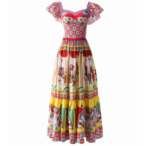 L607 Custom Made to order Polyester Sweetheart Neck A-Line Pleated Floral Dress Regular Size XS S M L XL & Plus size 1x-10x (SZ16-52)