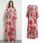 L609 Custom Made to order Chiffon 3/4 Sleeve Big swing Loose Floral Dress Regular Size XS S M L XL & Plus size 1x-10x (SZ16-52)