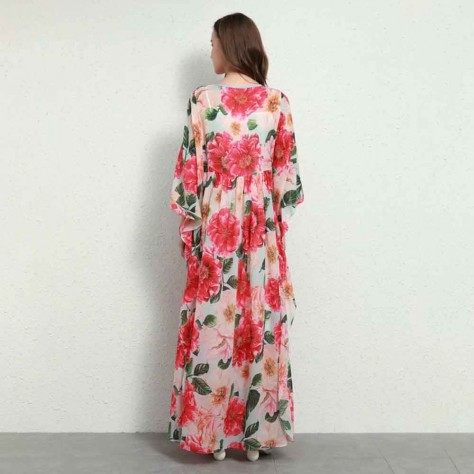 L609 Custom Made to order Chiffon 3/4 Sleeve Big swing Loose Floral Dress Regular Size XS S M L XL & Plus size 1x-10x (SZ16-52)