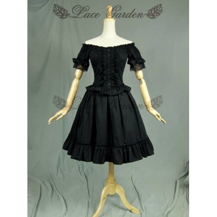 L61 Spandex Cotton Poplin Lolita Off The Shoulder Ruffled Party Dress Regular Size XS S M L XL & Plus size 1x-10x (SZ16-52)