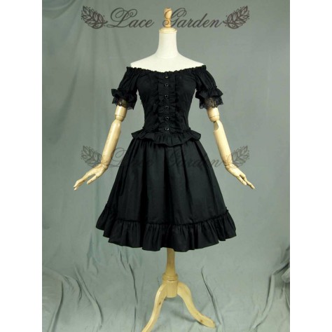 L61 Spandex Cotton Poplin Lolita Off The Shoulder Ruffled Party Dress Regular Size XS S M L XL & Plus size 1x-10x (SZ16-52)