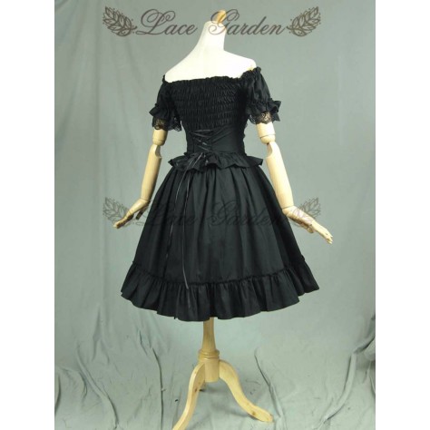 L61 Spandex Cotton Poplin Lolita Off The Shoulder Ruffled Party Dress Regular Size XS S M L XL & Plus size 1x-10x (SZ16-52)