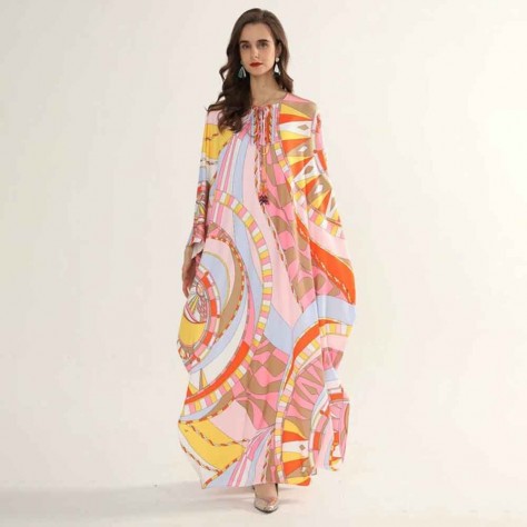 L617 Custom Made to order Satin Crew Neck Printed Casual Long Dress Regular Size XS S M L XL & Plus size 1x-10x (SZ16-52)