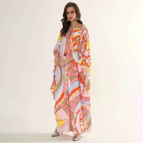 L617 Custom Made to order Satin Crew Neck Printed Casual Long Dress Regular Size XS S M L XL & Plus size 1x-10x (SZ16-52)