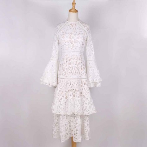 L620 Custom Made to order Lace Round Neck Flared Sleeve Loose Casual Dress Regular Size XS S M L XL & Plus size 1x-10x (SZ16-52)