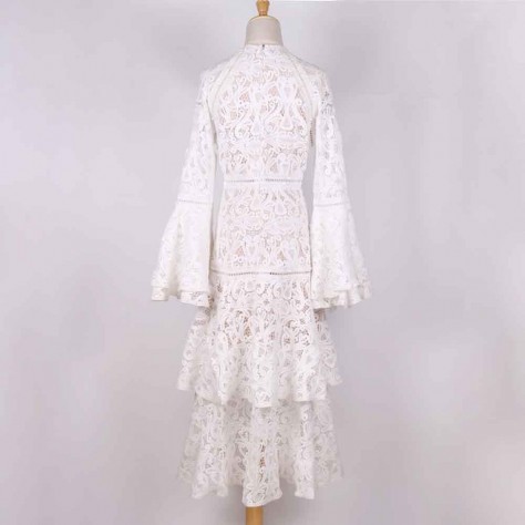 L620 Custom Made to order Lace Round Neck Flared Sleeve Loose Casual Dress Regular Size XS S M L XL & Plus size 1x-10x (SZ16-52)