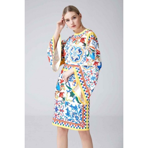 L623 Custom Made to order Satin Flared Sleeve printed Knee Length Dress New Regular Size XS S M L XL & Plus size 1x-10x (SZ16-52)