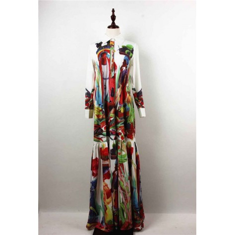 L625 Custom Made to order Satin Women's Print Button Front Dress Maxi Regular Size XS S M L XL & Plus size 1x-10x (SZ16-52)