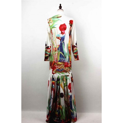 L625 Custom Made to order Satin Women's Print Button Front Dress Maxi Regular Size XS S M L XL & Plus size 1x-10x (SZ16-52)