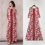 L627 Custom Made to order Polyester Crew Neck Long Sleeve printed Maxi Dress Regular Size XS S M L XL & Plus size 1x-10x (SZ16-52)