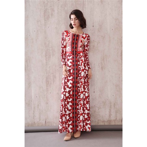 L627 Custom Made to order Polyester Crew Neck Long Sleeve printed Maxi Dress Regular Size XS S M L XL & Plus size 1x-10x (SZ16-52)