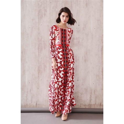 L627 Custom Made to order Polyester Crew Neck Long Sleeve printed Maxi Dress Regular Size XS S M L XL & Plus size 1x-10x (SZ16-52)