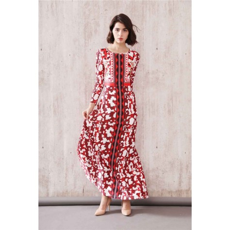 L627 Custom Made to order Polyester Crew Neck Long Sleeve printed Maxi Dress Regular Size XS S M L XL & Plus size 1x-10x (SZ16-52)