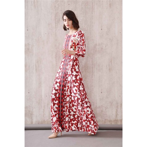 L627 Custom Made to order Polyester Crew Neck Long Sleeve printed Maxi Dress Regular Size XS S M L XL & Plus size 1x-10x (SZ16-52)