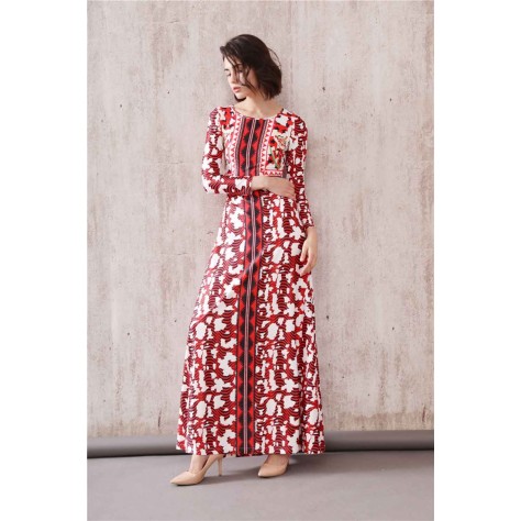 L627 Custom Made to order Polyester Crew Neck Long Sleeve printed Maxi Dress Regular Size XS S M L XL & Plus size 1x-10x (SZ16-52)