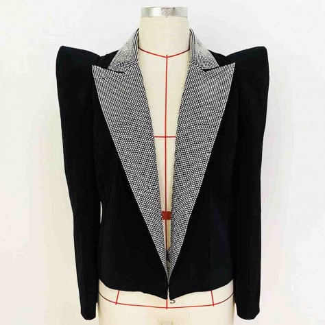 L632 Custom Made to order Cotton Blend Spandex Women's Rhinestone Blazer Jacket, Black New Regular Size XS S M L XL & Plus size 1x-10x (SZ16-52)