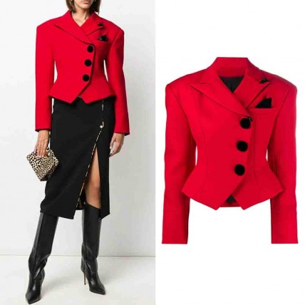 L633 Custom Made to order Cotton Blend Spandex Womens Button Front Short Suit jacket Coat Regular Size XS S M L XL & Plus size 1x-10x (SZ16-52)