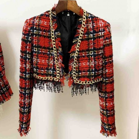 L634 Custom Made to order Tweeds Womens Coat Plaid Red & Black Plaid Regular Size XS S M L XL & Plus size 1x-10x (SZ16-52)